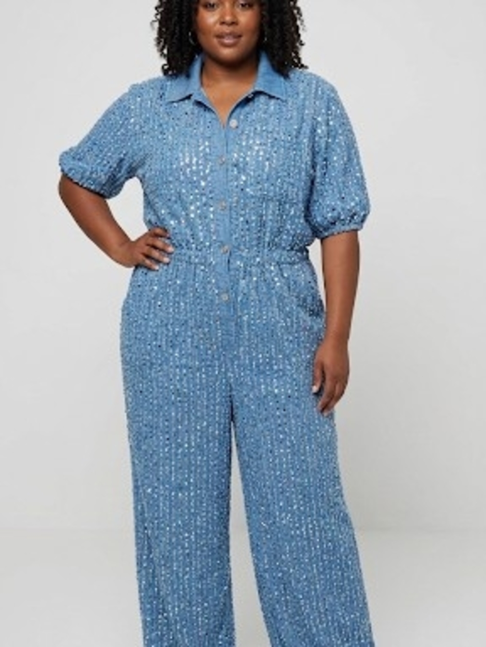 Denim Sequin Jumpsuit